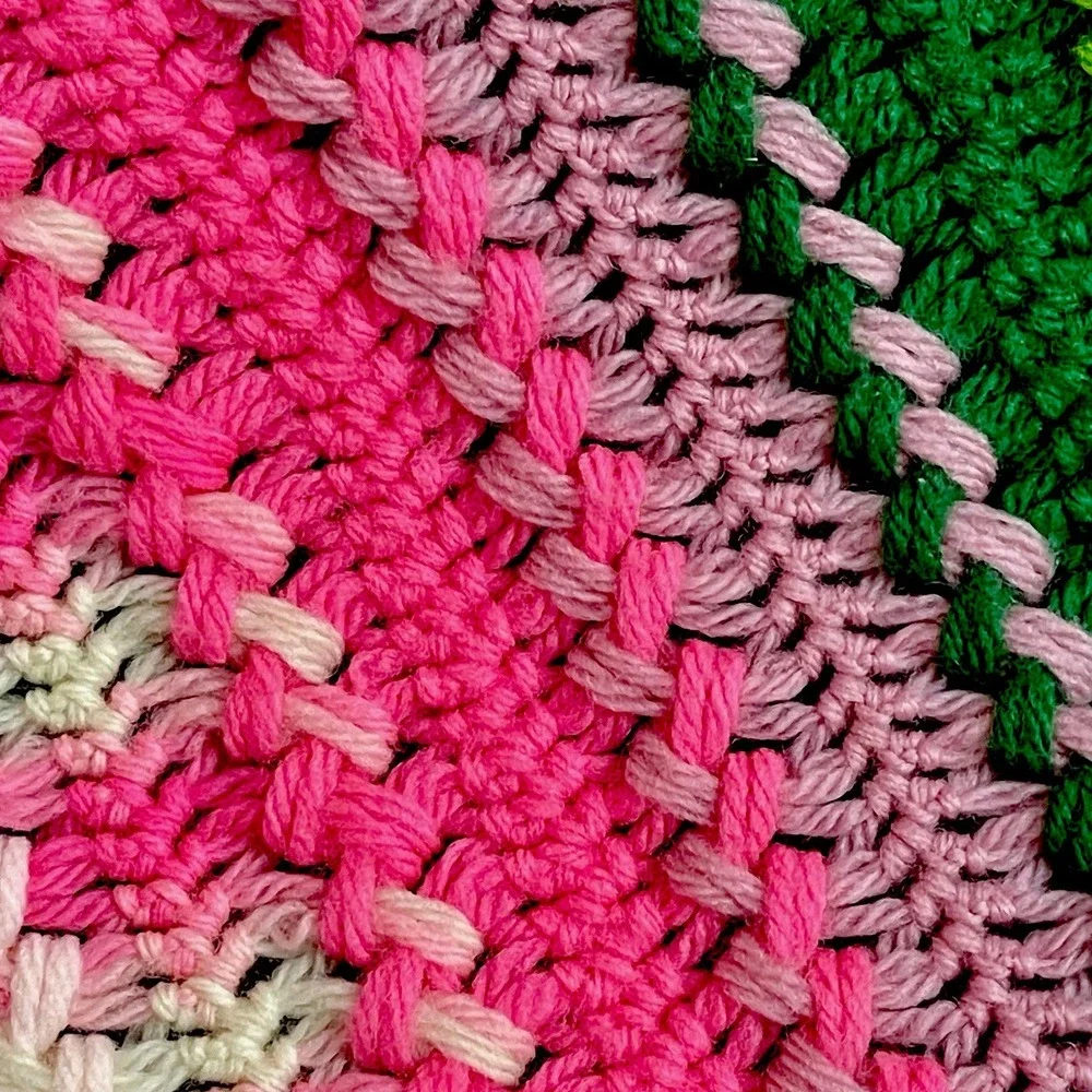 Handmade Crochet Blanket Vibrant Pink‎ Green Purple Stripes Unique Pattern 46x78